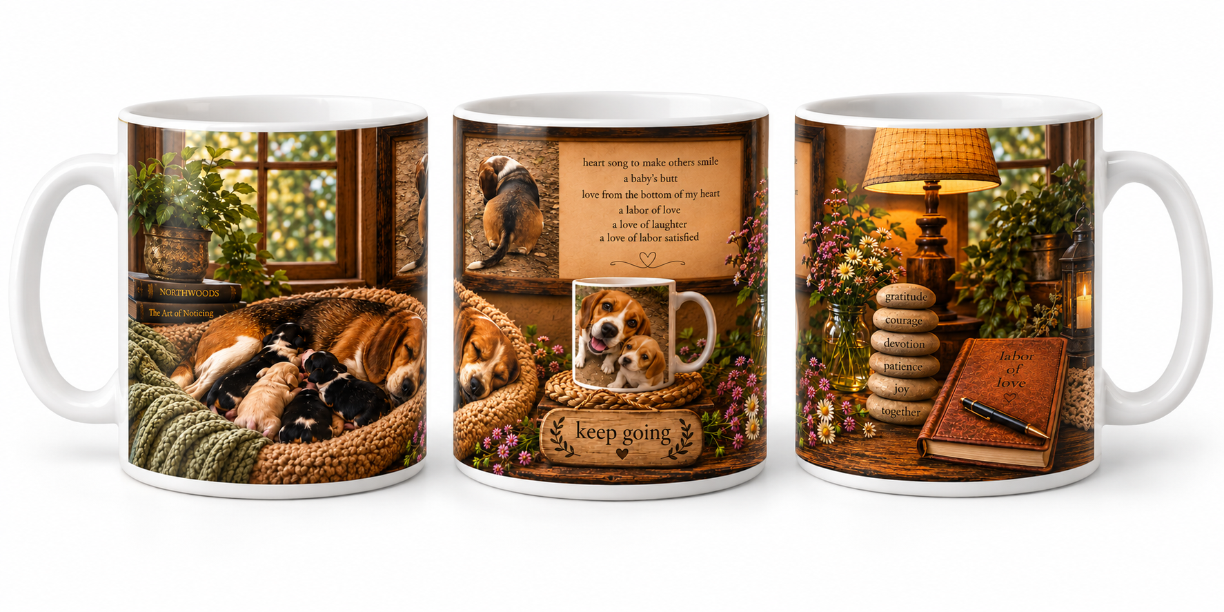 For My NeNe and Yours shown across three mug views
